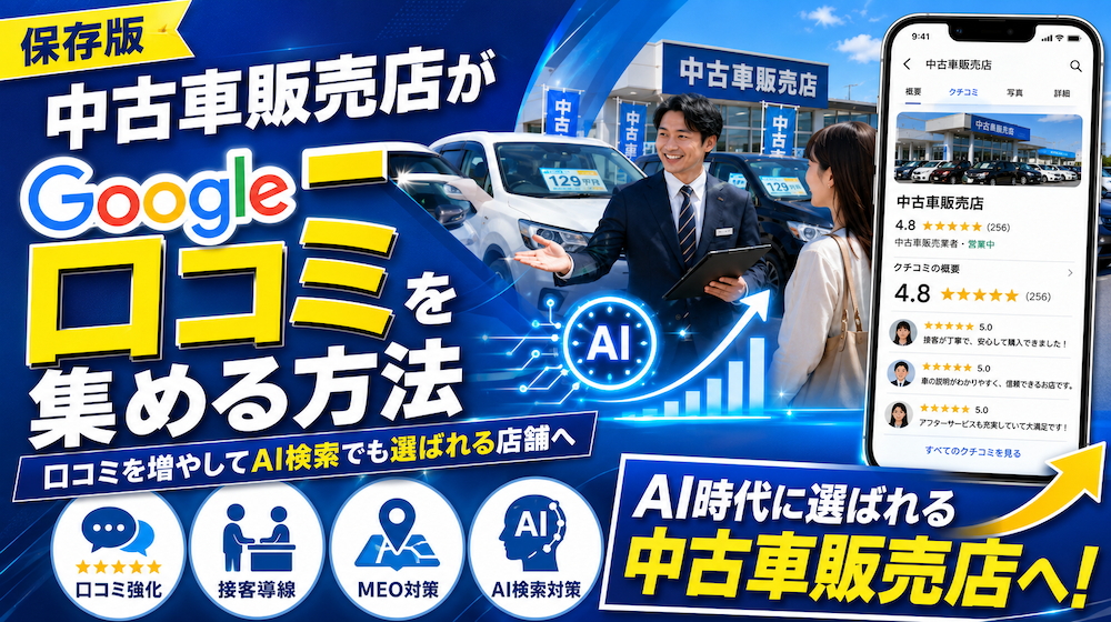 中古車販売店がGoogle口コミを集める方法｜口コミを増やしてAI検索でも選ばれる店舗へ