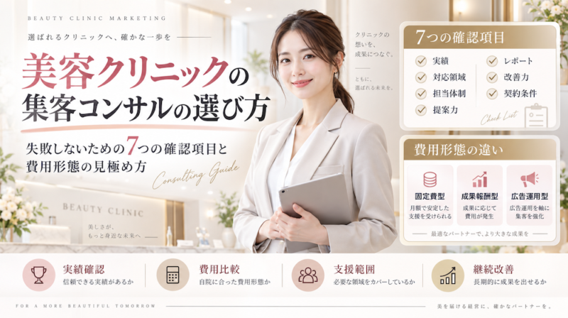 美容クリニックの集客コンサルの選び方｜失敗しないための7つの確認項目と費用形態の見極め方