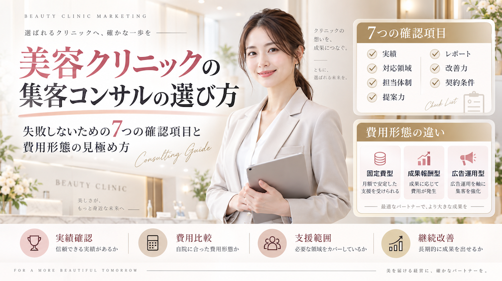 美容クリニックの集客コンサルの選び方｜失敗しないための7つの確認項目と費用形態の見極め方